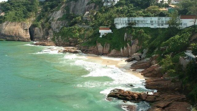 aerial drone take at Joatinga beach in Rio de Janeiro