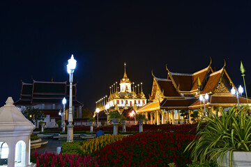 Famous Metal Castle (Loha Prasert) of Wat Ratchanadda at night