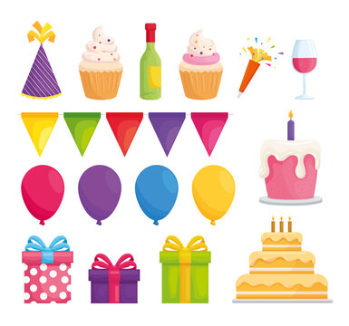 Happy birthday symbol collection design, Celebration surprise and party theme Vector illustration