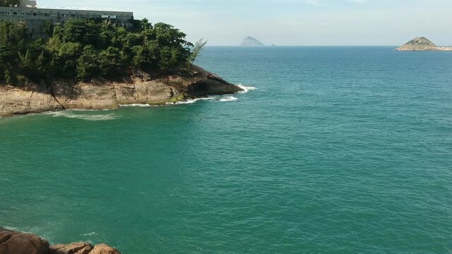 aerial drone take at Joatinga beach in Rio de Janeiro