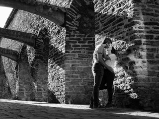 Couple in love kissing on the street