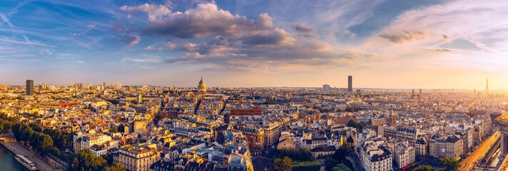 High resolution aerial panorama of Paris, France taken from the Notre Dame Cathedral before the...