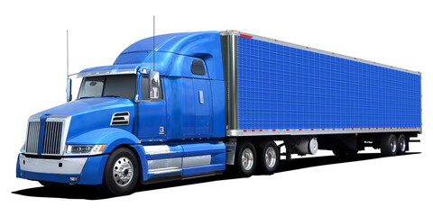 Large all blue American truck isolated on white background. © andrew7726