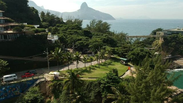 aerial drone take at Joatinga beach in Rio de Janeiro