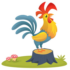 Cute vector cartoon rooster illustration isolated