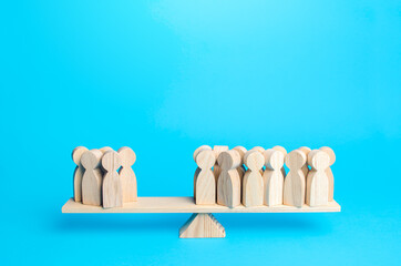 Majority and minority people are on opposite sides of the scale. Division of public opinion....