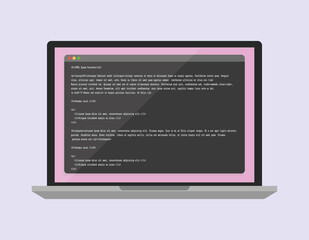 Laptop macbook scherm computer met tabbladen op het scherm en code codering techniek frontend development tech website roze achtergrond
