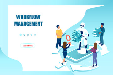 Plakat Workflow optimization and management in business with assistance of AI concept