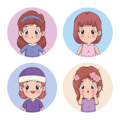 Girls cartoons symbol collection design, Kid childhood little and people theme Vector illustration