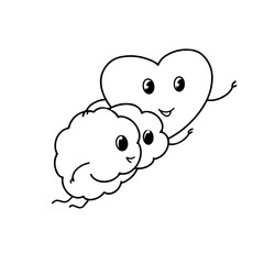 Cartoon illustration of friendly handshake between brain and heart, EQ