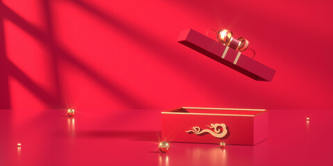 3D rendering creative picture of Chinese style product exhibition platform