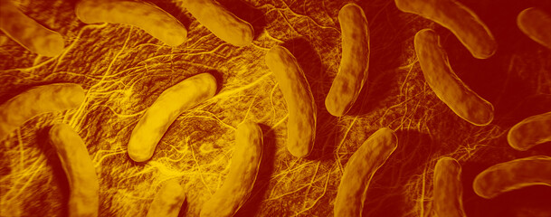 Bakterien auf Oberfläche: Legionellen, Salmonellen oder Cholera - obrazy, fototapety, plakaty