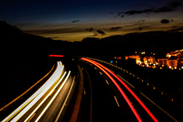 traffic on highway at night