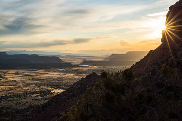 Sunset over mesas in desert wilderness, Southern Utah