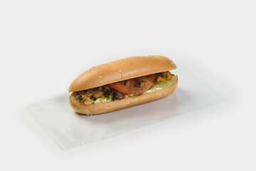 vegetarian baguette without meat. The filling of vegetables