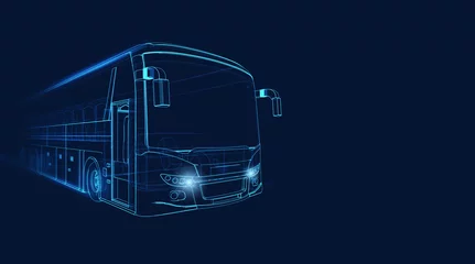 Fotobehang Wireframe of grand tour bus moving fast on a dark blue background © alphaspirit