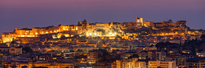 Cagliari cityscape with marina in the Mediterranian sea in the evening, Cagliari, Sardinia, Italy....
