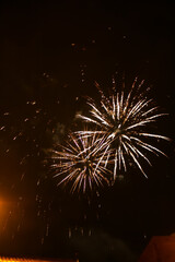 Colorful fireworks set on the dark black nite sky background
