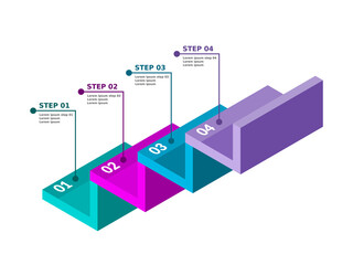 Stairs infographic. Four steps or options. Colorful infographics for business concept. Numbered steps, phases, parts, processes. Workflow layout, diagram, presentation. Vector illustration, clip art. 