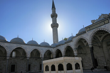 Tower and buildings of Süleymaniye (Suleymaniye) Mosque in Istanbul, Turkey
