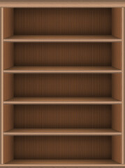 Bookshelf virtual library. realistic wooden online media books background. Book store shelf template. Tablet screen size. Isolated graphic illustration.