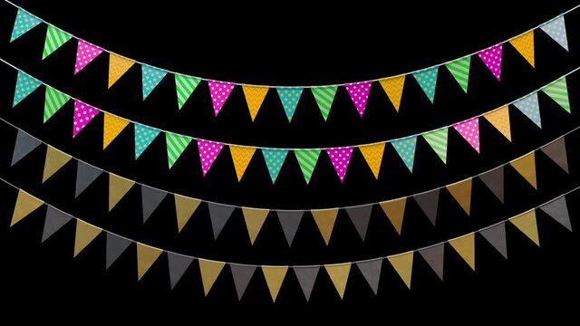 Loop holiday flags hanging on a rope with alpha channel