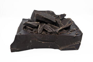 dark chocolate chunks isolated on white background