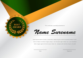 luxury green and gold certificate template. elegant certificate design for achievement and appreciation