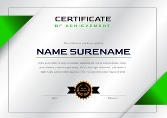 minimal green certificate of achievement template. certificate design for gaming or sport tournament and competition