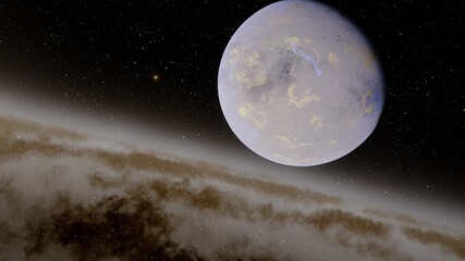 Planets and galaxy, science fiction wallpaper. Beauty of deep space. Billions of galaxy in the universe Cosmic art background 3d render
