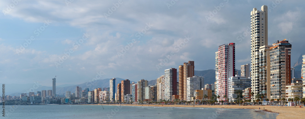 Poster coastline of benidorm view. spain