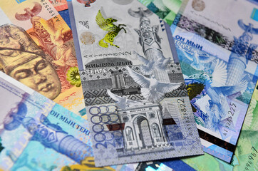 Fototapeta na wymiar some tenge banknotes from the country of kazakhstan