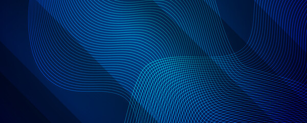 Vector Abstract, science, futuristic, energy technology concept. Digital image of light rays, stripes lines with blue light, speed and motion blur over dark blue background. Blue background