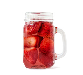 mason jar with srawberry drink isolated on white