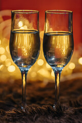 Champagne glasses on a blurred background