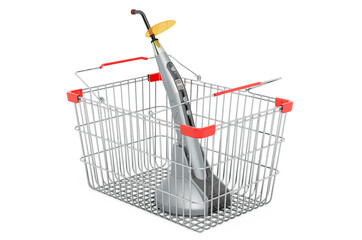 Shopping basket with dental curing light, photopolymer lamp. 3D rendering