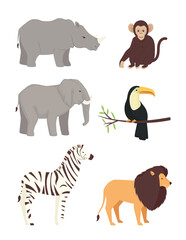 bundle of six animals wild set icons vector illustration design