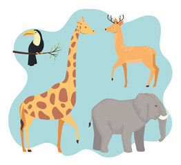 bundle of four animals wild icons vector illustration design