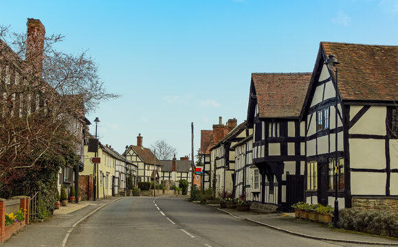 A view up the main street of the village of Pembridge, UK