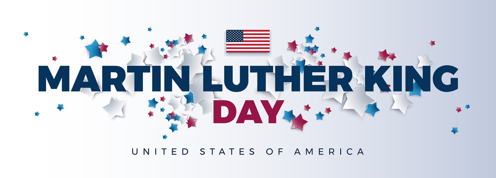 Martin Luther King Day vector background - Martin Luther King Day typography lettering, the USA flag, stars - USA patriotic colors