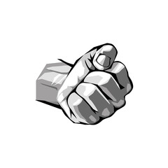 Man's Hand clenched into a fist. Symbol of the struggle of strength and opposition, protection and defense. Handbreadth and fingers. Punch, Force gesture. Body part. Modern black and white vector