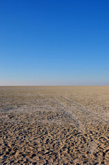 Sand salt and savannah till the endless horizon at the etosha salt pans in Namibia