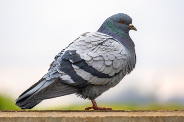 Closeup of gray pigeon bird on a city street.