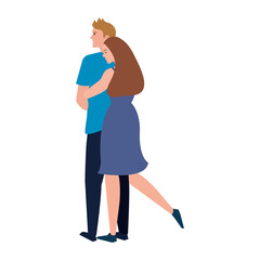 young lovers couple hugging characters vector illustration design