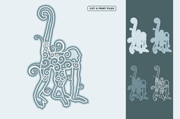 Monkey Mandala Vector 3D Layered