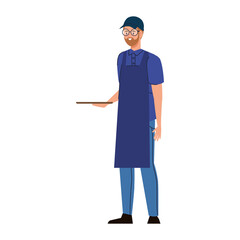 male waiter restaurant service character vector illustration design
