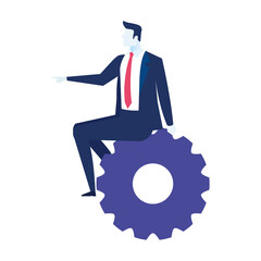 elegant businessman worker seated in gear vector illustration design