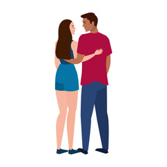 young interracial lovers couple romantic characters vector illustration design