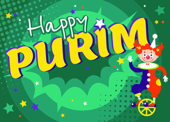 Happy Purim, Jewish holiday. FUNNY VECTOR CLOWN