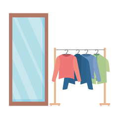 fashion designer clothes hanging and mirror vector illustration design